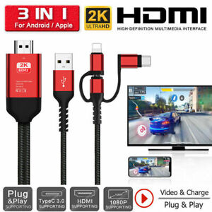 3 In 1 Micro Usb Type C To Hdmi 1080p Hd Tv Cable Adapter For