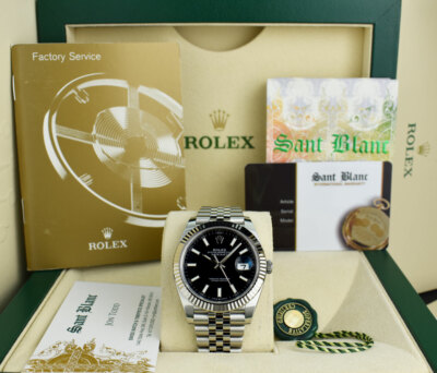 ROLEX 36mm White Gold & Stainless Steel Datejust Black Index 126234 SANT BLANC
