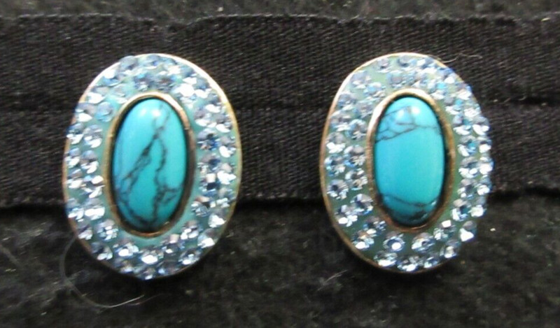 Vintage? CA 925 Segal? Signed Gold Vermeil Turquoise & Aqua CZ? Pierced Earrings