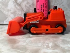 Vintage Hard Plastic Orange Bulldozer, Made In Hong Kong, Very Nice