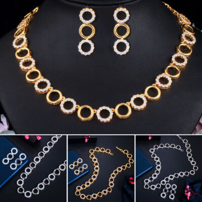 New Crystal Pendant Necklace Stud Earring Jewelry Set For Women's Fashion Zircon Wedding Jewelry main image 1