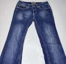 YMI Women  s Jeans Dark Wash Heavy Stitch Rear Pocket Flaps Size 5
