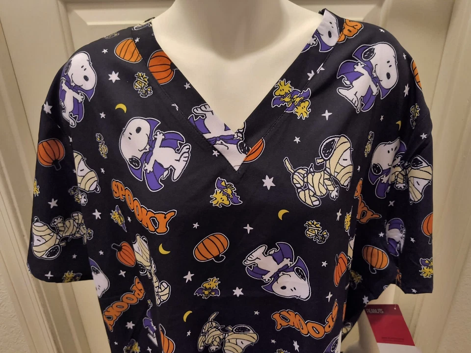 Scrub Club Peanuts Snoopy Halloween Black 🎃Pumpkin Scrub Top NEW! Free Ship! - Image 4 of 4