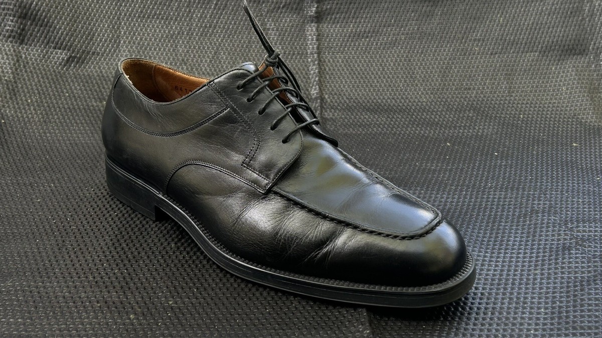Santoni Nuvola Italy Black Leather Apron Toe Bluchers Men's Shoes