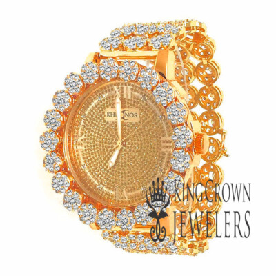 Roman Dial Rose Gold Finish Lab Diamonds Flower Custom Band Bezel Khronos Watch