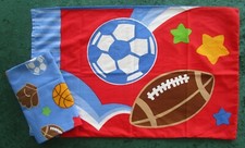 SPORTS THEME MICROFIBER TODDLER BED FLAT SHEET  PILLOWCASE - BLUE, RED