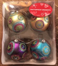 Disney Mickey Mouse Christmas Ornaments Ball with Bright Glitter Set of 4