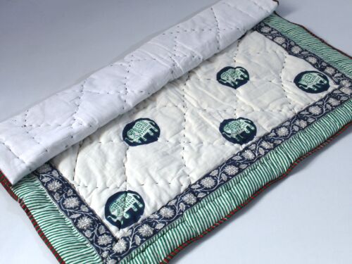 Indian 100% Cotton Filled Blanket Handmade Coverlet Quilted Reversible Bedspread - Photo 1/9