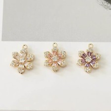 6pcs CZ Pave Snowflake Charm,Cubic Zirconia Flower Pendant,Zircon Petal Charm