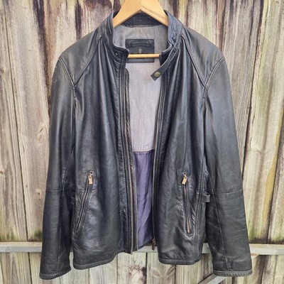 Vintage Massimo Dutti Soft Leather Jacket Size L Large Black Biker Full Zip