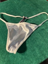 Vintage Victoria's Secret Silver Satin V String Thong Panties S/M 2008