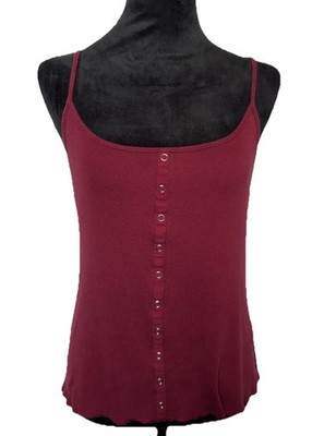Vtg Route 66 Ribbed Y2K 90s Knit Henley Cami Cotton Tank Top Burgundy SM Women s