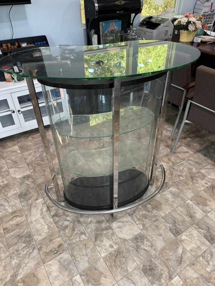 Clear Glass Coffee Bar Metal Frame ANDREW PEARSON DESIGN 856COSMO BAR - Image 4 of 4