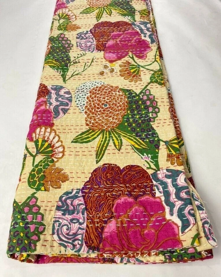 Schöne Kantha Quilt Indische Überwurf Handarbeit Bettwäsche Decke Baumwolle... - Bild 3 von 4