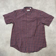L.L.Bean Plaid Shirt Mens Medium Short Sleeve Button Down Vintage Shirt, Red