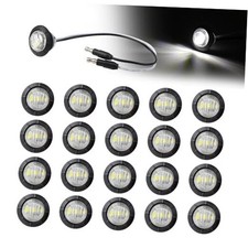 20 Pcs 3/4 Inch Mini Round Side Marker Lights 3 LED with Connector Plugs White