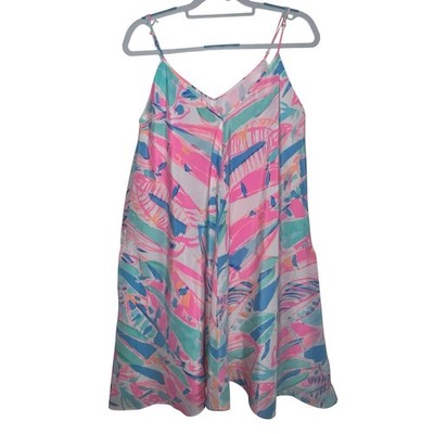 Lilly Pulitzer Womens L Clara Roar Of The Seas Silk Slip Dress Handkerchief Hem