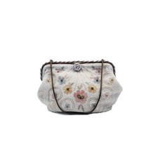 Vtg Hand Made in France Micro Beaded Floral Evening Clutch Purse