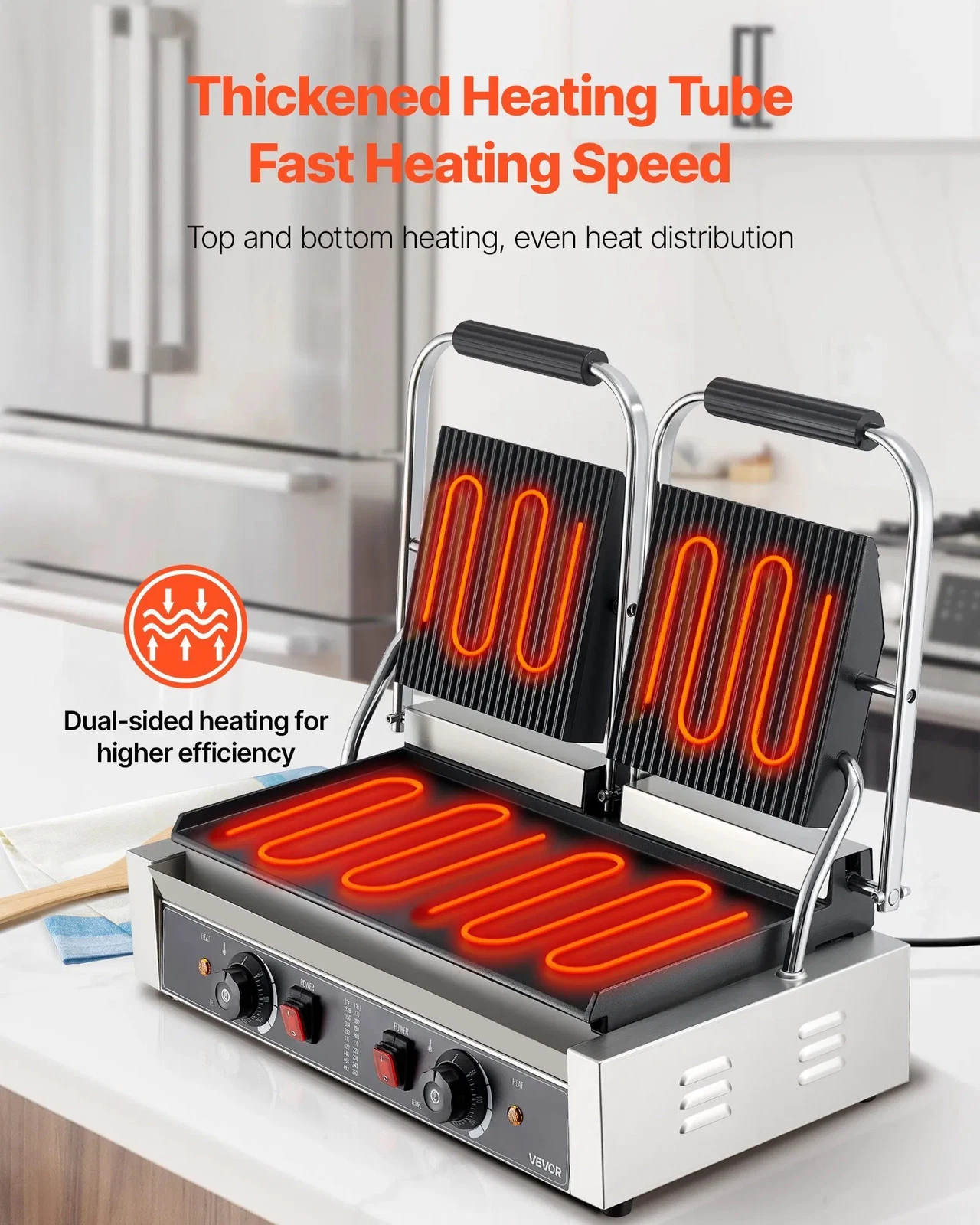 Commercial Panini Grill, 3600W Electric Sandwich Panini Maker, Stainless Steel D