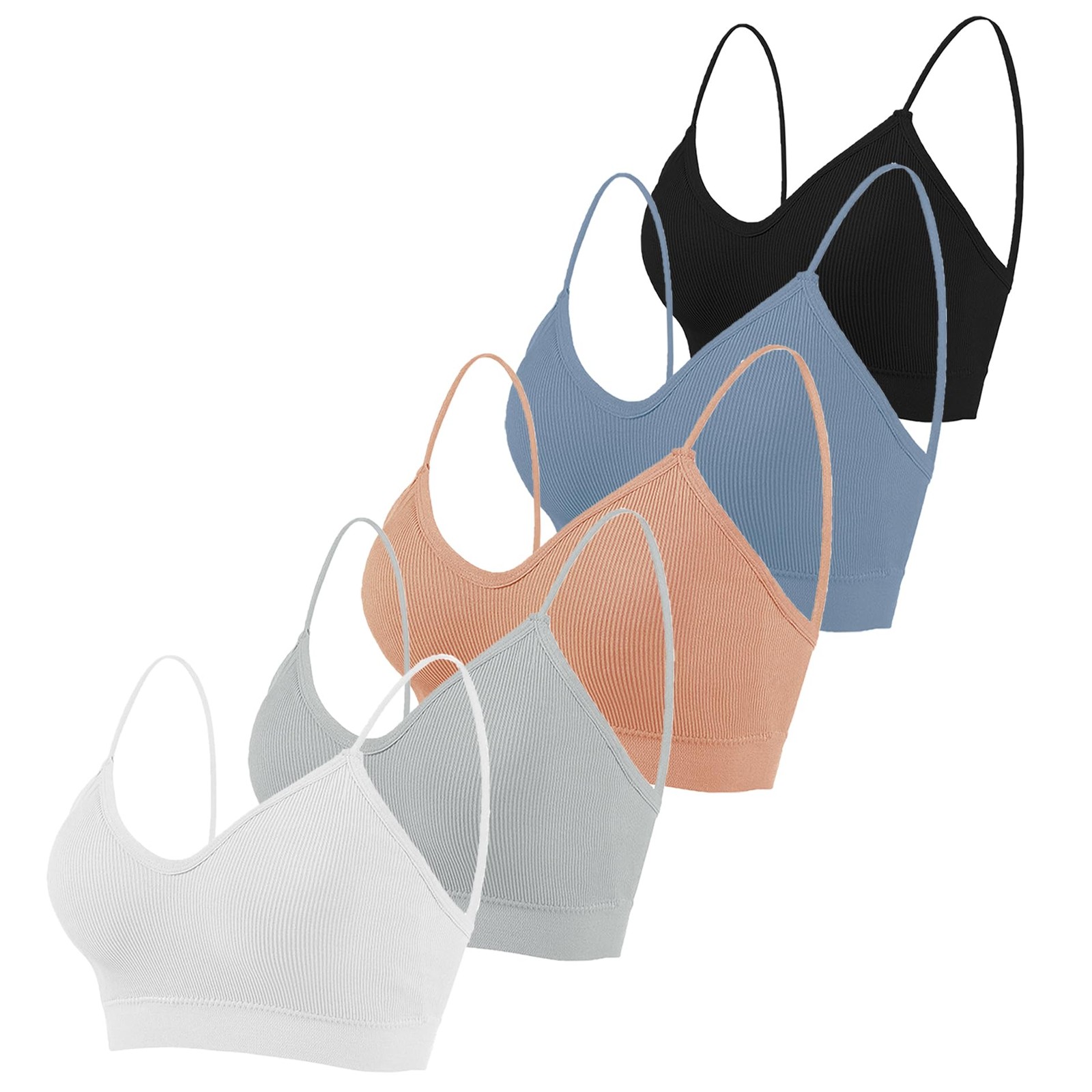 Lot de 5 soutiens-gorge classiques col en V rembourrés en coton noir et blanc pour femme