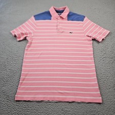 Vineyard Vines Polo Shirt Mens Small Pink Striped Short Sleeve Golf