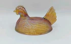 RARE Vtg Indiana Glass 7” Hen on Nest - Golden Carnival Amber Iridescent- TOP