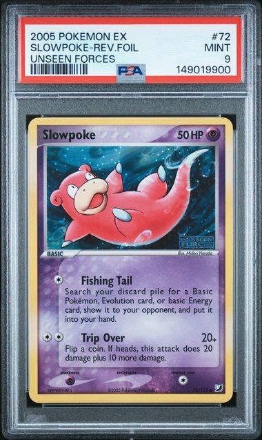 Pokemon TCG PSA 9 Slowpoke E 72 Unseen Forces Stamped Rev Holo 72/115 *LOW POP*