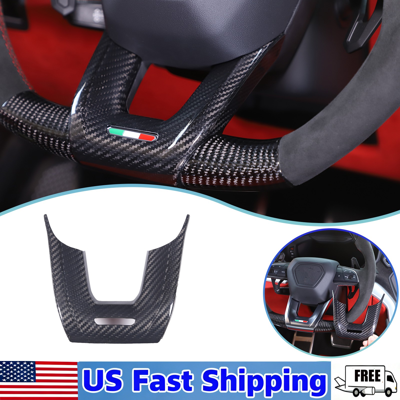 Real Carbon Fiber Steering Wheel U-shaped trim For Lamborghini URUS 2018-23 US