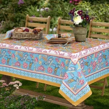 Belle Fleur Provence Country French Fabric Tablecloth Stain and Water Resista...