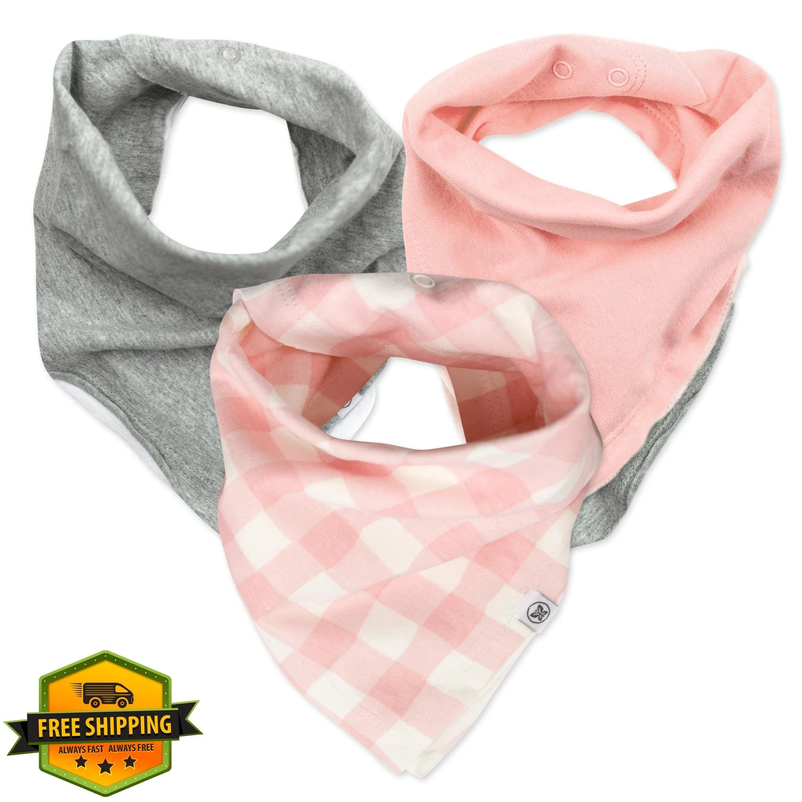 HonestBaby Girls Drool Bibs 3-Pack Peach Skin Buffalo Check