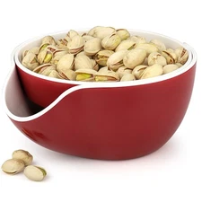 Pistachio Bowl, Snack Serving Dish, Double Peanut Bowl with Nut Seeds Shell C...