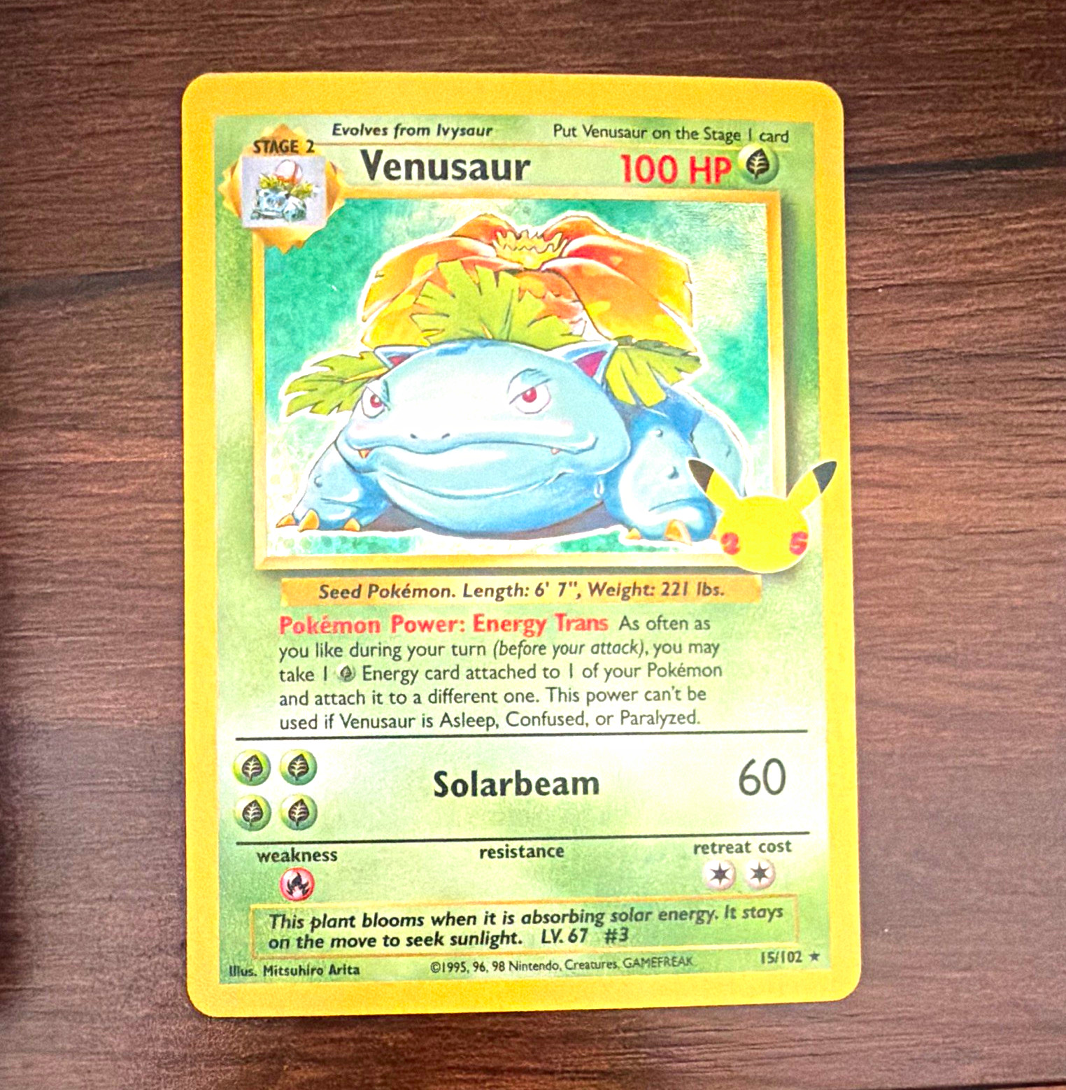 Pokemon TCG Base Set Venusaur 15/102 Holo Rare Holo English 1999 100HP
