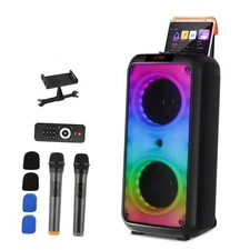  Karaoke Machine with 2 Wireless Microphones, Portable Outdoor & Indoor Dual 8"