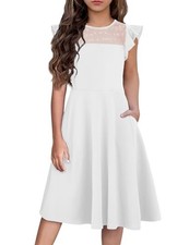 Girls Dresses Summer Formal Party Wedding Ruffle Sleeve Mesh 9-10 Years White