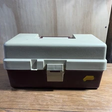 Plano 3300 Three Tray Fishing Tackle Box Tan & Purple Very Nice