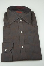Isaia Coffee Walnut Paterned Long Sleeve Cotton Dress Shirt 15.5/39 NEW