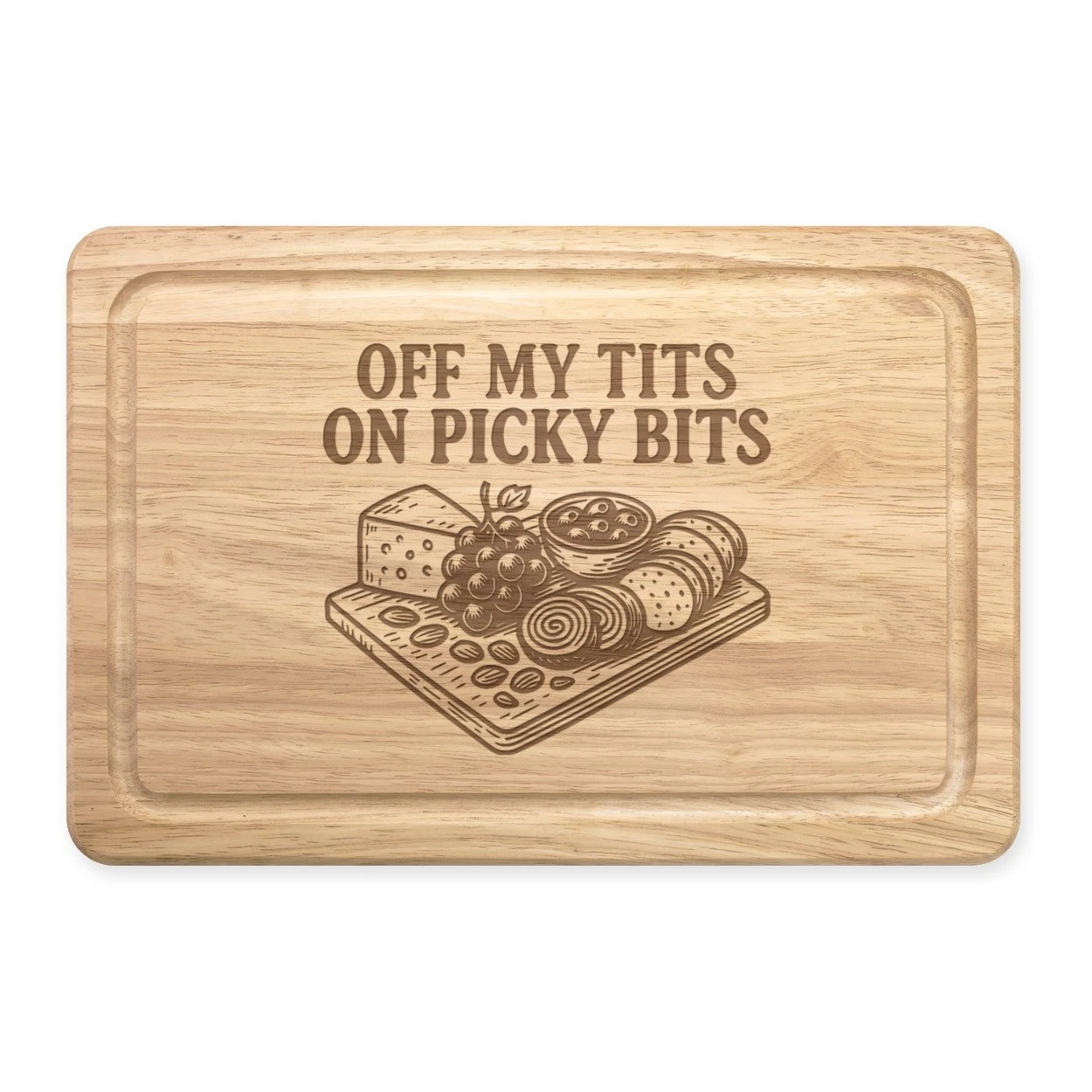 Off My T ts On Picky Bits Picture Cheese Board Rectangular Wooden Chopping Gift
