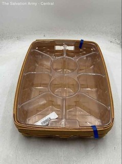 Longaberger Brown Wood Handwoven Snack Serving Basket With 10 Divider Liner