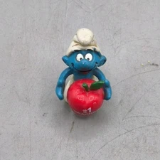 Vintage 1980's Smurfs 20160 # 1 TEACHER Red Apple Smurf Figure PVC Toy C41