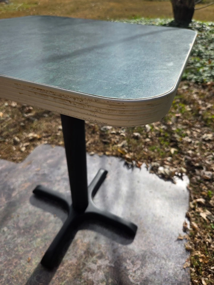 Vtg Green Formica Table with Chrome MCM Retro 24" Square Height 29 3/4" - Image 4 of 4