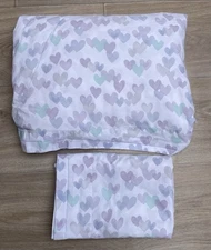 Pottery Barn Kids Retro Heart Organic Full Flat Sheet & 1 Standard Pillowcase