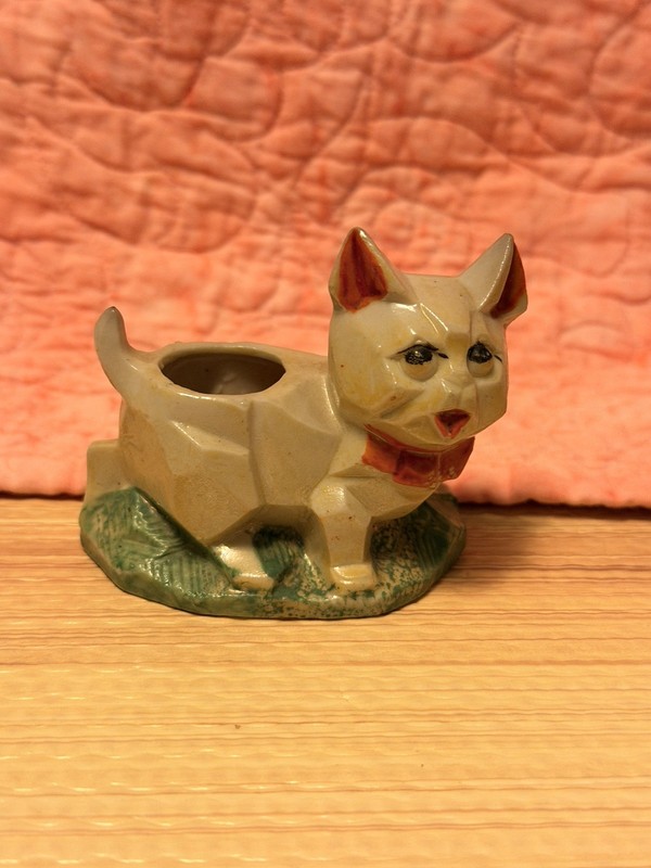 VTG. Porcelain French Bulldog Toothpick Holder • Lusterware • Made in Japan