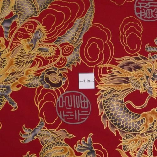 Stunning Metallic  Gold Etched  Dragons on Chinese Red Daiwabo Cotton Fabric - product listing photo