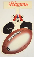 VTG HAMM'S BEER FOOTBALL BEAR DIE-CUT STORE DISPLAY CARDBOARD POINT OF SALE SIGN