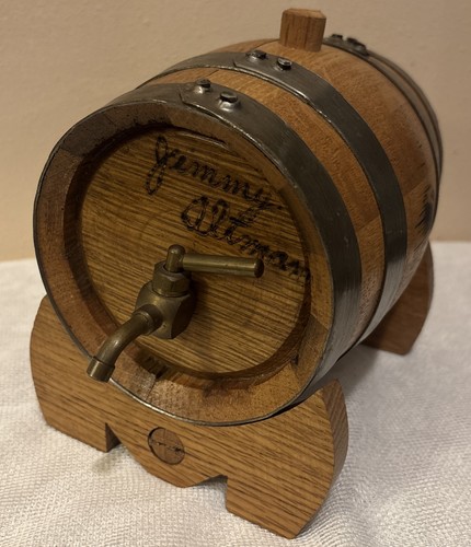 Mini Tabletop Oak Aging Barrel Keg Metallic Spigot Stand Whiskey Wine 7”