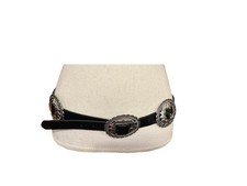 Forever 21 Womens Western Concho Belt M/L Black Faux Leather Silver Buckle Boho