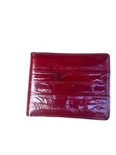 Vintage Red Exotic Eel Skin Bifold Wallet with Credit Card Slots