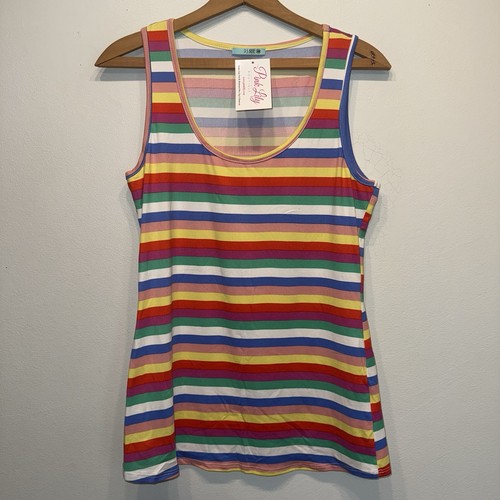 PS Kate Pink Multicolored Stripe Tank Top Rainbow Pride Sz Medium