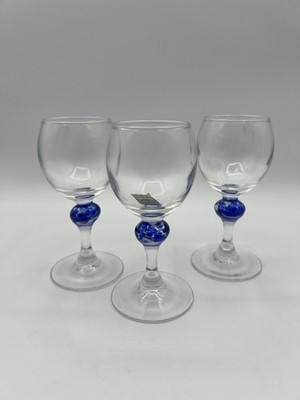 3 Luminarc France Liquor Glasses Marble Ball Blue White