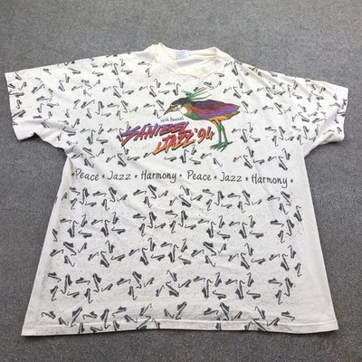 Vintage Sanibel Jazz 94 Shirt Mens XL White Peace Harmony Festival Hanes Beefy-T